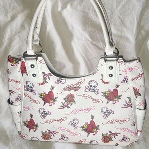 NWT Ed Hardy White Tattoo-Print Shoulder Bag